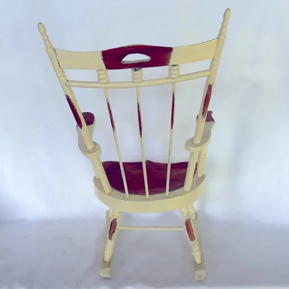 VINTAGE 2001 ETHAN ALLEN FRENCH COUNTRY Wooden Rocking Chair in Cream and Brown - Picture 4 of 10
